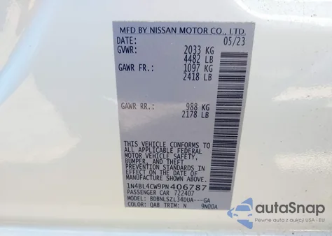 2023 Nissan Altima Sr Intelligent Awd из США, поврежденный, VIN 1N4BL4CW9PN406787